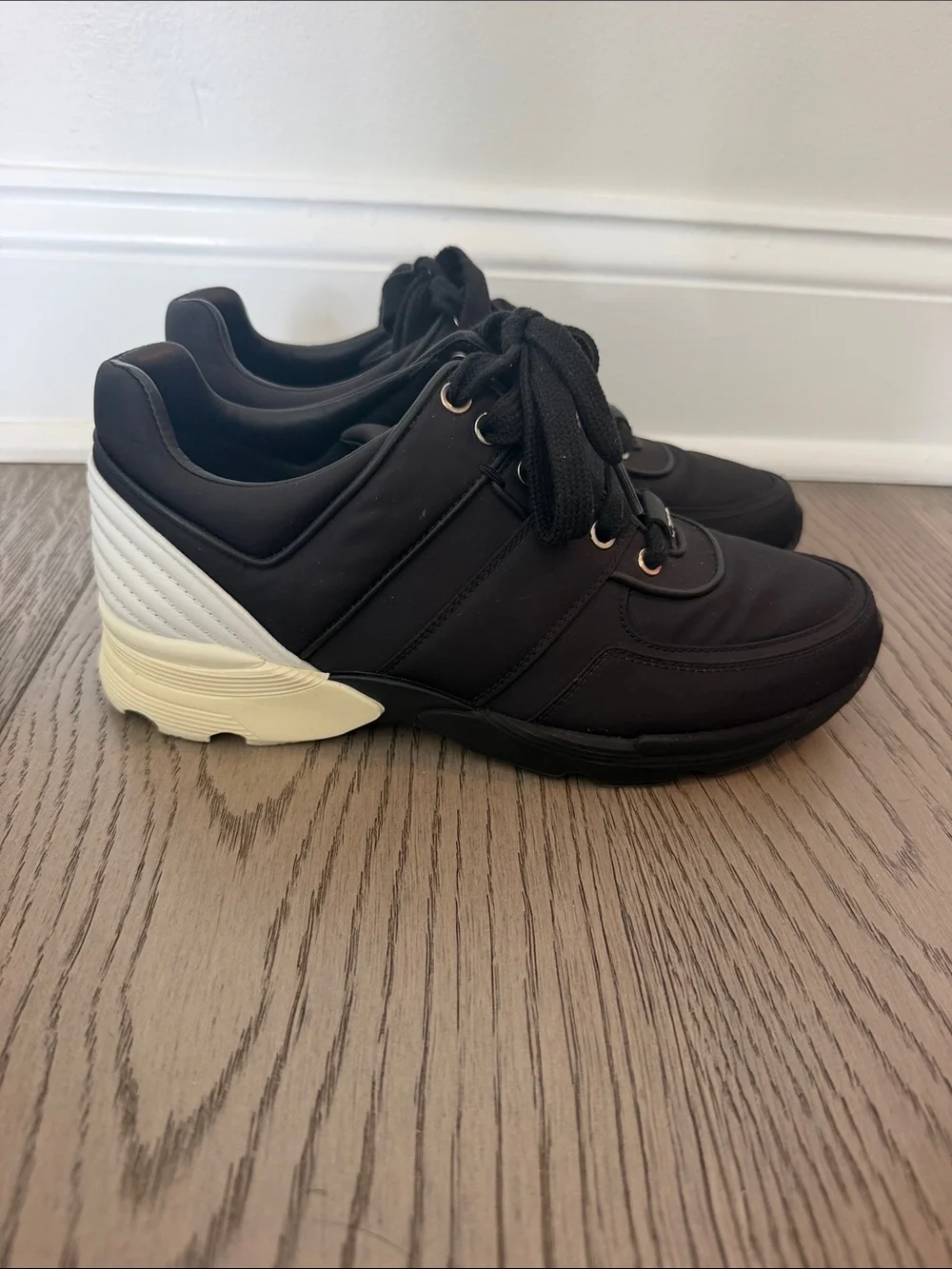 Women’s Chanel Black Athletic Sneakers with Cream Heel Accent Brand New